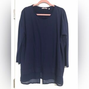 Soft surroundings blue tunic shirt wit faux sheer shirt hem women’s plus size XL